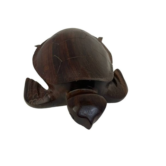 Vintage Wooden Turtle Statue Figurine Dark Brown Hand Carved Crafted 9"H x 5.5 - Picture 2 of 5
